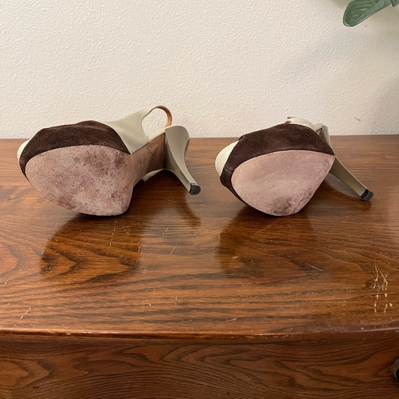 L.A.M.B. Nomad Suede and Leather Slingback Peep Toe Platform Heels - Picture 6 of 10